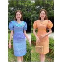 ราคา เดรสผ้าไทยทอคอบัวเเหลม เเต่งระบายทรงสอบติดกระดุมปั๊ม 3 เม็ด น่ารักสุดๆ กระโปรงทรงสอบ (26007029836)
