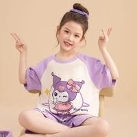 ราคา Kuromi Sanrio ฤดูร้อนผ้าฝ้ายแท้ชุดนอนเด็กผู้หญิงบางแขนสั้น kuromi การ์ตูนสาวกลางเด็กใหญ่เด็ก Homewear ชุด K7 (27000346683)