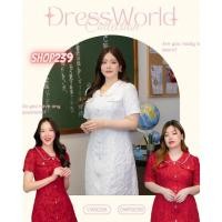ราคา S 7XL 9256 งานป้าย Dress World ชุดเดรสสั้นคอปก ผ้าทอลายนูน แต่งกระดุมหน้า สวย เรียบหรู (11197699670)