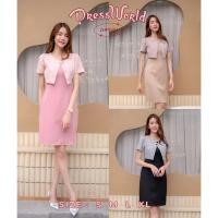 ราคา S XL 9304 งานป้าย Dress World ชุดเดรสสั้นแต่งกั๊กลายสก๊อต กระโปรงสีพื้น น่ารัก (18375818074)