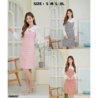 ราคา S XL 9247 งานป้าย Dress World ชุดเดรสสั้นแขนยาวชีฟอง คอปก ลายสก๊อต ดูเรียบร้อยฝุดๆ (20031080248)