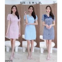 ราคา S XL 9278 งานป้าย Dress World ชุดเดรสสั้นคอวี ลายสก๊อต แต่งปักดอก แต่งกระดุม ดีเทลเกร๋ (23102951046)