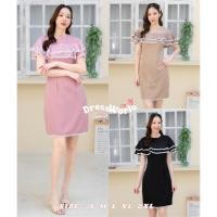 ราคา S 2XL 9319 งานป้าย Dress World ชุดเดรสสั้นสีพื้น แต่งระบายอก เรียบหรู ดูแพงไปเลย (22047889491)