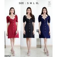 ราคา S XL 967 งานป้าย Dress World ชุดเดรสสั้น ทรงสูท คอปก แต่งกระดุม สีพื้น รีบจับจองเลยจ้า (19069237191)