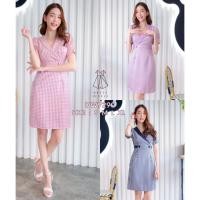 ราคา S XL 9290 งานป้าย Dress World ชุดเดรสสั้นคอปกไขว้ แต่งคาดเอว กระดุม ลายสก๊อต รีบจับจองน๊า (18471874618)