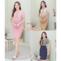 ราคา S XL 1049 งานป้าย Dress World ชุดเดรสสั้น ท่อนบนลายสก๊อตแต่งโบว์ กระโปรงสีพื้น รีบจับจองน๊า (22241308098)