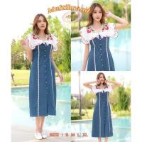 ราคา Iงานป้าย Multibrand 805 S XL ป้ายแท้ มี 4 ไซส์ ชุดเดรสยาวผ้ายีนส์ คอระบาย ปักลายดอก (22639492670)