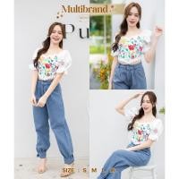 ราคา Iงานป้าย Multibrand 5023 S XL ป้ายแท้ มี 4 ไซส์ เซ็ตเสื้อครอปปักลายดอก ยีนส์ขายาว (22047393417)
