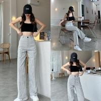 ราคา R Ready Pants กางเกงขากระบอกกลางลายริ้วสีดำพื้นขาว (16398326022)