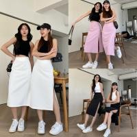 ราคา SALE กระโปรงยาวทรงเอผ่าหน้าผ้าไมโคร (25922221735)