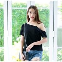 ราคา พร้อมส่ง TOPSHOPเสื้อปาดไหลข้างเดี่ยว ผ้าคัคตอลร่องละเอียดนำเข้าเกรดเอ ผ้าหนานุ่ม งานป้ายTOPSHOP (17395568956)