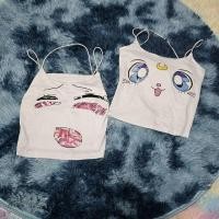 ราคา เสื้อครอปสกรีนลายสุดฮิต ตาหวาน เสื้อกั๊กสั้น เสื้อสายเดี่ยวลายน้องตาหวาน มือ1 (27407190230)