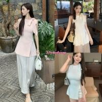 ราคา STR พร้อมส่ง เสื้อกล้ามไหมพรมผู้หญิง croptop คอกลมแขนกุดทรงยาว แต่งโบว์ช่วงไหล่ รัดรูปดูดี ดีเทลสายผูกโบว์น่ารักเกาหลีๆ (27704904478)