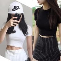 ราคา เสื้อครอปแขนสั้น สีดำรัดรูปแขนสั้นรัดรูปสีทึบของผู้หญิงสั้นสีดำ (5935430164)
