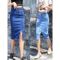 ราคา กระโปรงยีนส์ผ้ายืด แต่งกระดุม 4 กระดุม ผ่าข้าง (23169459280)