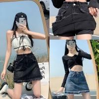 ราคา กระโปรงยีนส์สั้น เอวสูง ผ้าไม่ยืด แต่งช่วงเอว ปลายรุ่ย (23061648019)