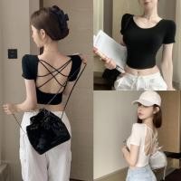 ราคา เสื้อยืดครอป ดีเทลแต่งโชว์หลัง มีบราในตัว (27907083303)