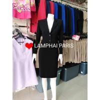 ราคา S M L ชุดสูทหญิงสีดำสลิมฟิตกระดุมหน้า 2 เม็ด กระโปรงทรงสอบสีดำซับในเต็มตัวชุดสูทสีดำใช้ใช้ใส่ไปประชุมหรือใส่ทำงาน (4833237498)