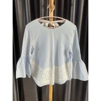 ราคา เสื้อ ZARA แขนกระดิ่ง ริ้วฟ้า ตกแต่งผ้าลูกไม้สีขาว (24612157243)