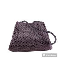 ราคา กระเป๋าใส่เอกสารเชือกถัก Macrame สีม่วงเมทาลิค Size XL งานHand Make (15798915763)