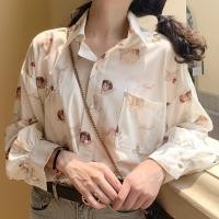 ราคา เสื้อเชิ้ตผ้าชีฟองแขนยาวพิมพ์ลายญี่ปุ่นด้านบนเสื้อเชิ้ตผ้าชีฟองระบายอากาศ (5176937010)