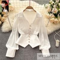 ราคา เสื้อเชิ้ต แขนยาว ผ้าชีฟอง สไตล์เกาหลี สําหรับผู้หญิง (23135700685)