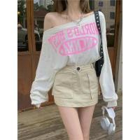 ราคา เสื้อปาดไหล่ เสื้อปาดไหล่ข้างเดียว ไขมัน MM300 จิน Plus Size หลวมฤดูร้อน Hottie เซ็กซี่บางไหล่แขนยาว Off the Shoulder Midi Top Woman (28156895041)