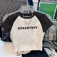 ราคา เสื้อครอป y2k เสื้อครอป เสื้อยืดเสื้อครอปแขนสั้น Raglan Shoulder Contrast เสื้อครอปผู้หญิงฤดูร้อนอเมริกันย้อนยุคผู้ชายขนาดเล็ก Hottie ไหล่ผ้าฝ้ายครอปเสื้อยืด (27905659704)