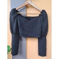 ราคา เสื้อครอปแขนยาว สีดำ สม็อคหลัง คอเหลี่ยม เป็นยางยืด (27401693199)