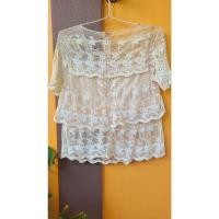 ราคา เสื้อลูกไม้แขนสั้น ใส่ทำบุญ ใส่ไปงานบวช สีขาวครีม (24730961515)