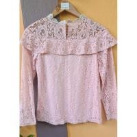 ราคา เสื้อลูกไม้สีชมพู แขนยาว มีระบายที่ไหล่ ลูกไม้มีระบาย (24375759070)