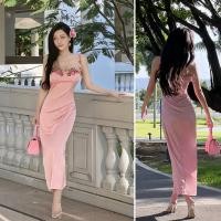 ราคา ฤดูร้อนสไตล์ใหม่ชุดสลิงฝรั่งเศสลูกไม้ตกแต่ง ก เส้น สลิงกระโปรงยาว (29857815226)