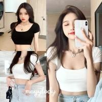 ราคา mayylody Crop Top ครอปท็อป เสื้อครอปคอเหลี่ยม แขนสั้น สุดฮิต เสื้อคอเหลี่ยม ครอป สายฝอ เสื้อเรย่อน (23624044941)