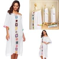 ราคา Newww เดรสยาวผ้าสาลู เดรสขาวงานถัก เสื้อคลุมสีขาว มีสีขาวสีเดียว (21848893520)