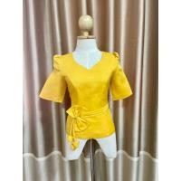ราคา เสื้อไหมลาว แขนสั้น เอวคาด ผูกโบว์ 3 เส้น แมชใส่กับกางเกงทำงาน หรือผ้าถุง สวยมาก (18288237506)