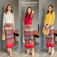 ราคา ผ้าถุงไหมกาบแก้วเชิงแดงทอลาย ผ้าถุงป้ายสำเร็จซิปหลัง รับตัดเย็บตามไซส์ งานอัดกาวทั้งตัว (24219576216)