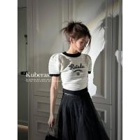ราคา เสื้อแขนสั้น แขนพัฟ ผ้าถัก แต่งรูกลวง สีขาว แฟชั่นฤดูร้อน สไตล์ชาแนล สําหรับผู้หญิง (25125704555)