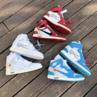 ราคา 2023new Off White x NIKE Air Jordan 1 Retro High OG Chicago สีขาวสีแดง AJ1 รองเท ้ าบาสเก ็ ตบอล 3 สี AA3834 101 WWGN (25676633225)