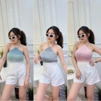 ราคา เสื้อครอปทอป คล้องคอสีพาสเทล พร้อมส่ง (18624604995)