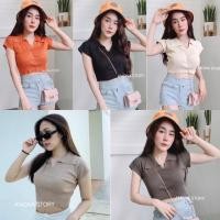ราคา C12 เสื้อครอปทอปคอปก เว้าอกทรงแขนค้างคาว พร้อมส่ง (10011376012)
