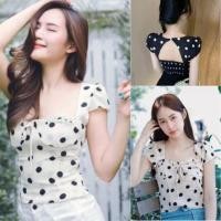 ราคา เสื้อครอปโชว์เนินเว้าหลังลายวงกลมงานจีน พร้อมส่ง (5945379592)