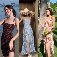 ราคา เดรสยาว สไตล์เกาหลี เดรสสายเดี่ยว ผ่าหน้าพร้อมส่ง4 สี (5833948293)