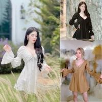 ราคา มินิเดรสสั้น ผ้าลินินแขนยาวน่ารักมาก พร้อมส่ง3 สี (16020888118)