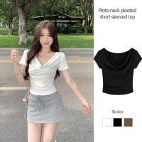 ราคา พร้อมส่ง เสื้อเปิดไหล่ไหมพรม แขนสั้น สีพาสเทล LIVE (27303681385)