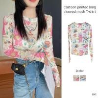 ราคา เสื้อยืดผ้ากอซแขนยาวพิมพ์ลายการ์ตูนผู้หญิงเสื้อกันแดดบาง ๆ เสื้อแฟชั่นยอดนิยม LIVE (26500655153)