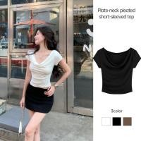 ราคา พร้อมส่ง เสื้อเปิดไหล่ไหมพรม แขนสั้น สีพาสเทล SL (29903677705)