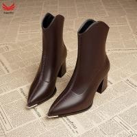 ราคา ส้นสูงรองเท้าบูทหุ้มข้อเดินหนัง PU นุ่มรองเท้าบูทหุ้มข้อหรูหรา (27253305406)