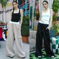 ราคา 2tone sweatpants 390 F ก่อนสวยก่อน กางเกงขายาวทรงขากระบอก ขอบเอวสม็อคยางยืด แต่งขอบเอวและแถบข้าง valen (23882057513)