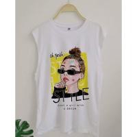 ราคา เสื้อแขนกุดสีขาวสกรีนลายมีสินค้าพร้อมส่ง (19314770343)
