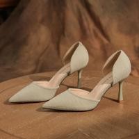 ราคา 6693a ผ้า Chanel สไตล์ Hollow Stiletto Pointed Toe รองเท้าส้นสูงรองเท้า Commuter All Match Professional Classy รองเท้าผู้หญิง Simple PDHX (28157784716)